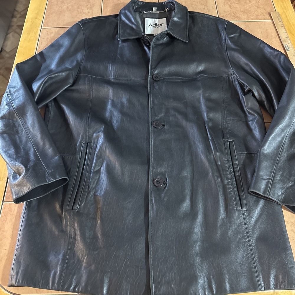 Adler Leather Jacket Authentic Sz Large Real Lamb Skin Black Full Zip Button Up